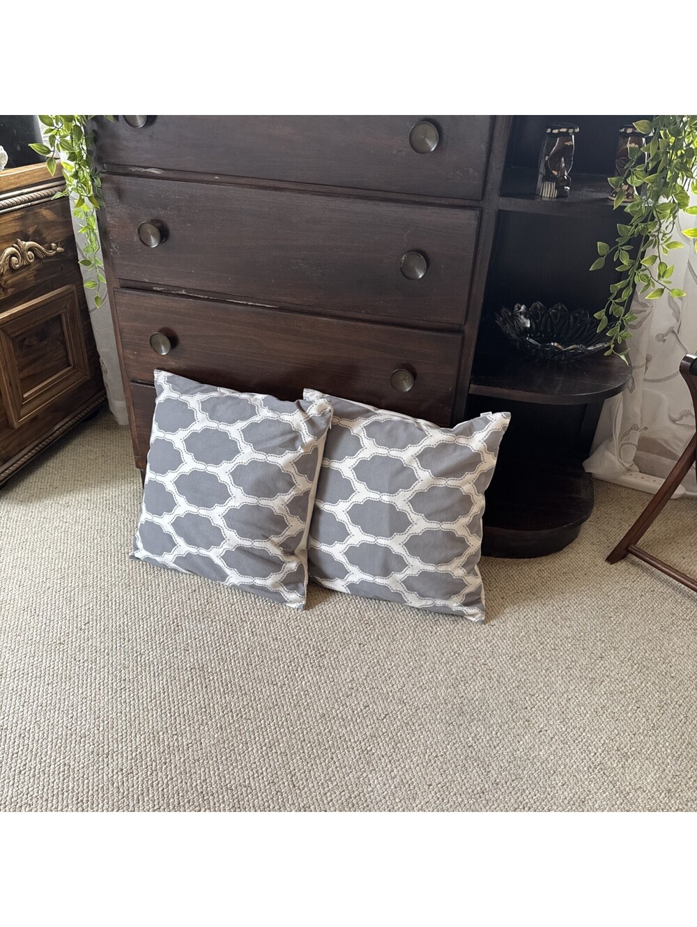 Gray And White Decorative Pillows 17”x17”- Set of 2 EUC Classic Decor